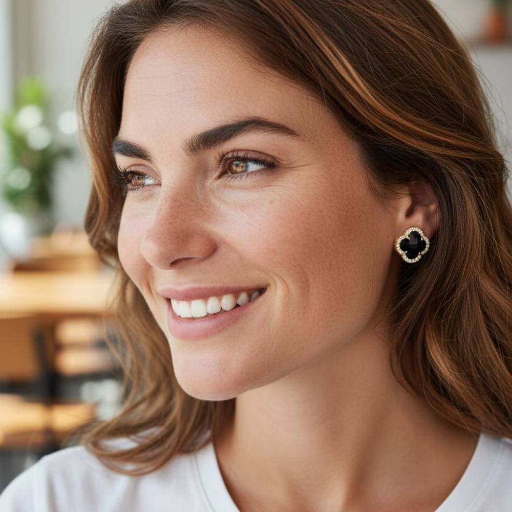 Gold Elegant Post Rhinestone Clover Earrings - Available In Six Colors